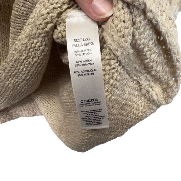 CHICO'S Tarrin Cream/Tan Knit Fringe Poncho Top L/xl - Picture 7 of 16